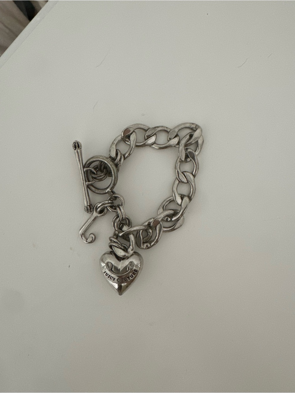 Vintage Juicy Couture Silver Heart Charm Toggle Link Bracelet